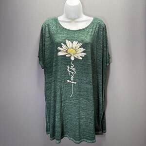 Women’s Joei and I Plus Size 3X Green Short Sleeve Top Metallic Sunflower